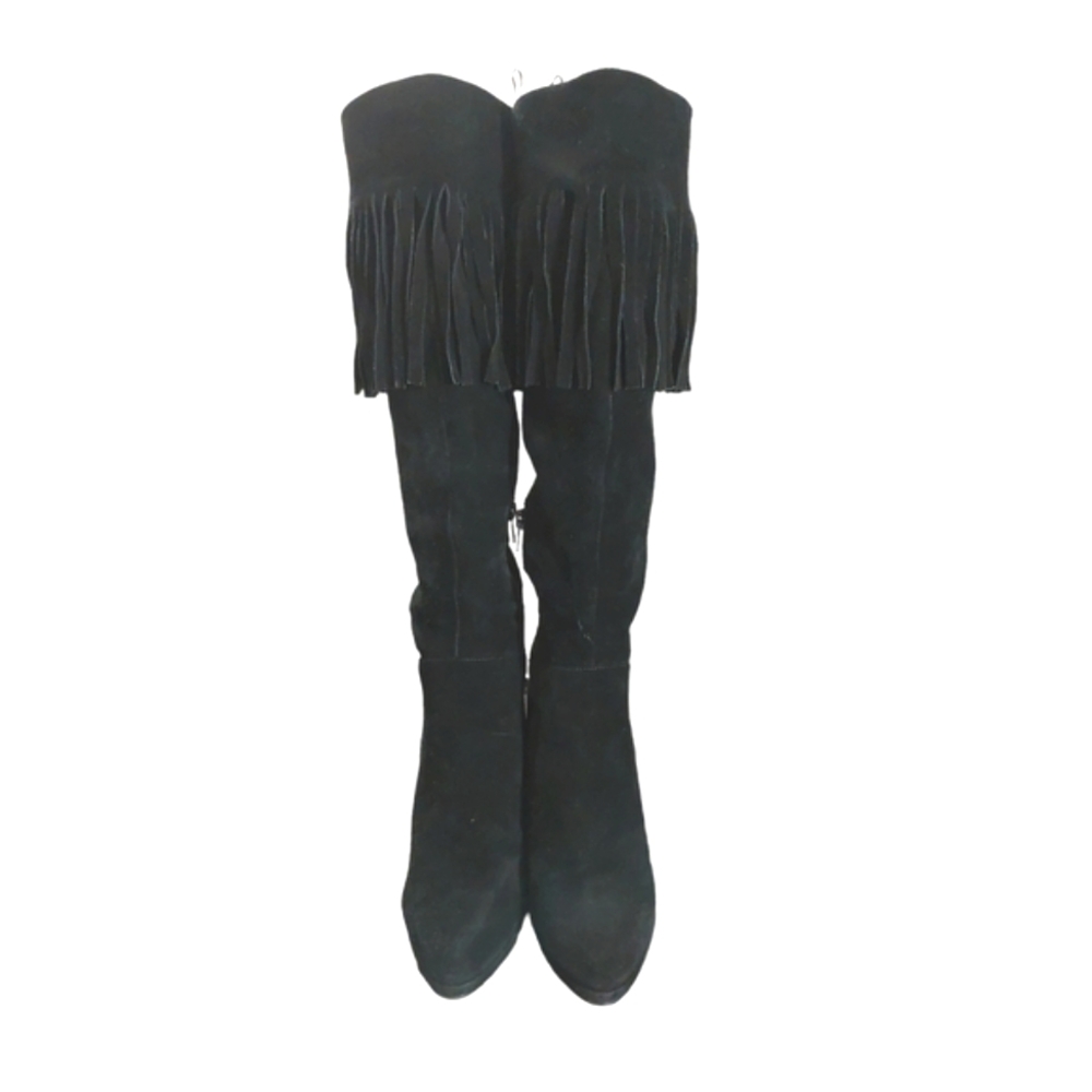 Nine West Suede Knee High Fringe Boots Size 9 - Picture 2 of 13